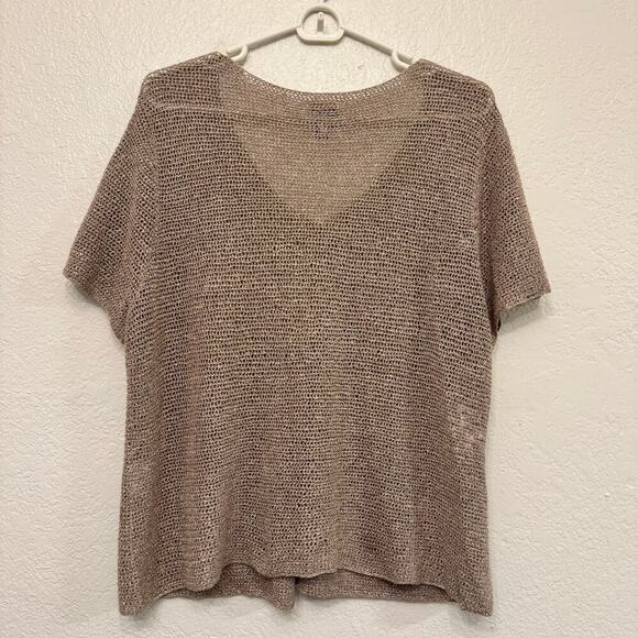 Eileen Fisher Hand Crochet Linen Melange Cardigan XL Taupe Sheer Cottagecore - Picture 6 of 6